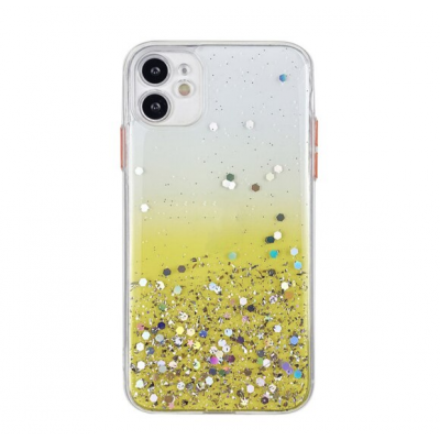 Husa iPhone 13, Sclipici, din Plastic Dur cu protectie camera, Gold